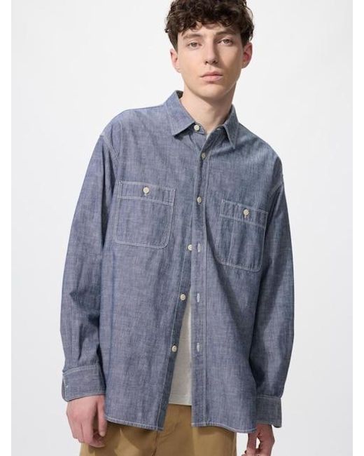 Uniqlo Blue Chambray Overshirt for men