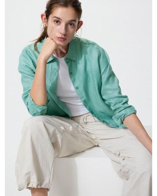 Uniqlo Green 100% Premium Linen Shirt