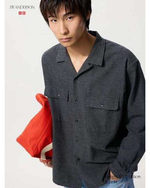 Uniqlo Baumwolle Velours Hemdjacke (Offener Kragen) in Gray für Herren