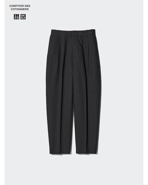 Pantalón Lino Mezcla Barrel Leg (Corto) Uniqlo de color Black