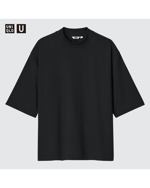 Uniqlo U oversized airism baumwolle halbarm t-shirt mit stehkragen in Black für Herren