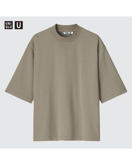 Uniqlo U oversized airism baumwolle halbarm t-shirt mit stehkragen in Gray für Herren