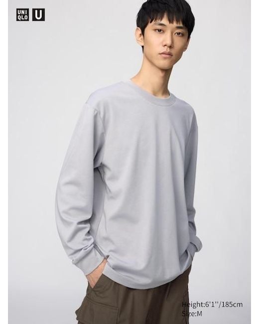 Uniqlo Gray Airism Cotton Crew Neck T-Shirt (Long Sleeve) for men