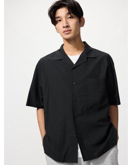 Uniqlo Black Open Collar Shirt (Short Sleeve) for men