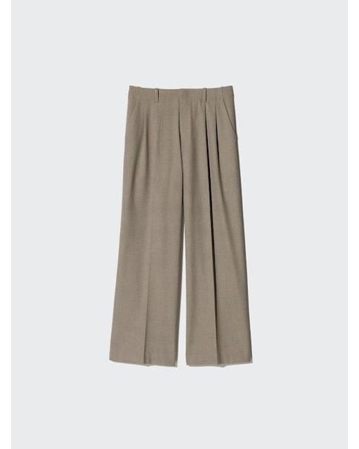 Uniqlo Natural Smart Pleated Wide Trousers (Checked) for men