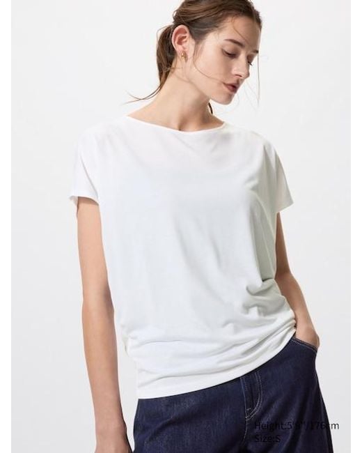 Uniqlo White Drape Crew Neck T-Shirt