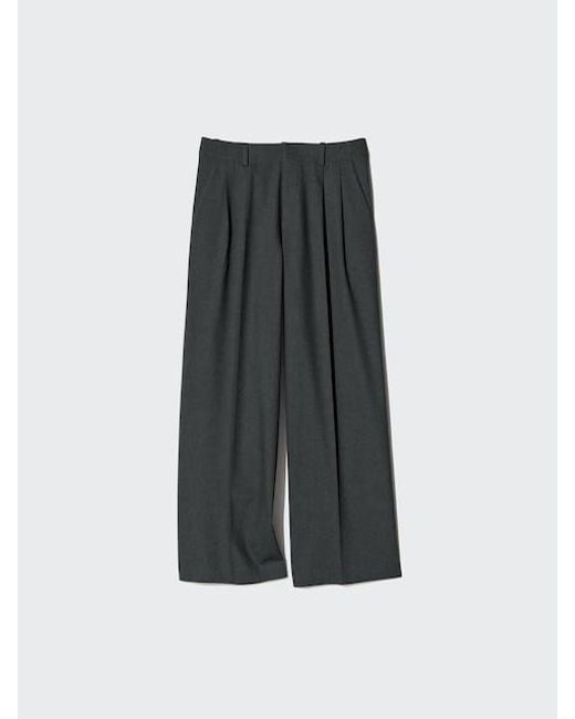 Uniqlo Gray Smart Pleated Wide Trousers for men