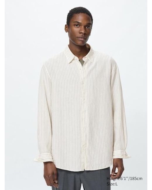 Camicia 100% Lino Premium A Righe di Uniqlo in White da Uomo