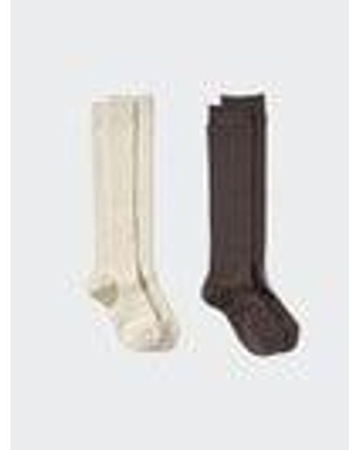 Uniqlo White High Socks (Ribbed, 2 Pairs)