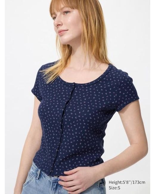 Uniqlo Blue Waffle Mini T-Shirt (Patterned, Deep Neck) for men