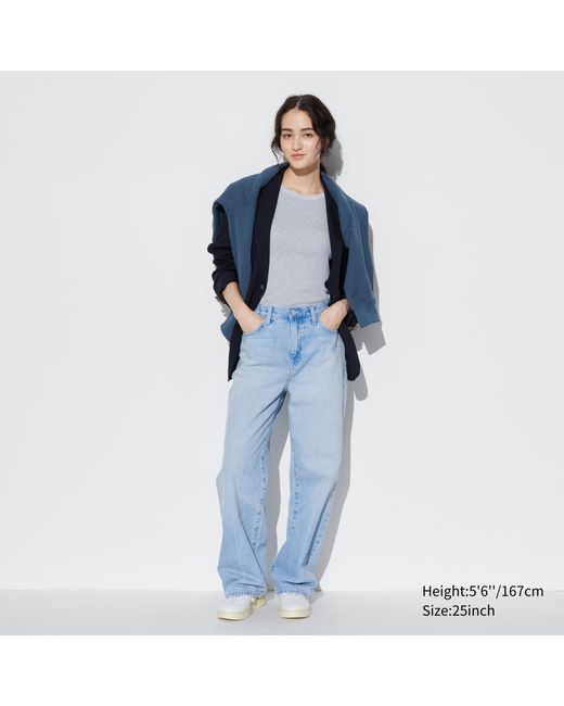 Uniqlo Blue Baumwolle gerade jeans (wide fit)