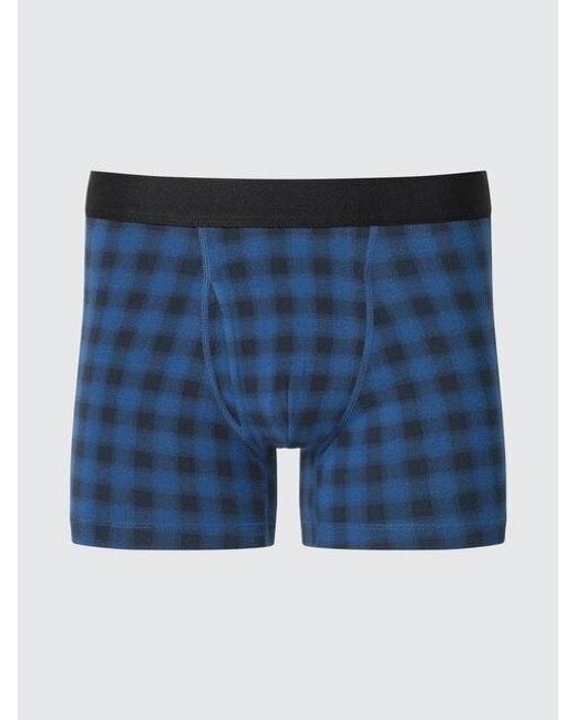 Uniqlo Blue Cotton Boxer Briefs (Checked) for men
