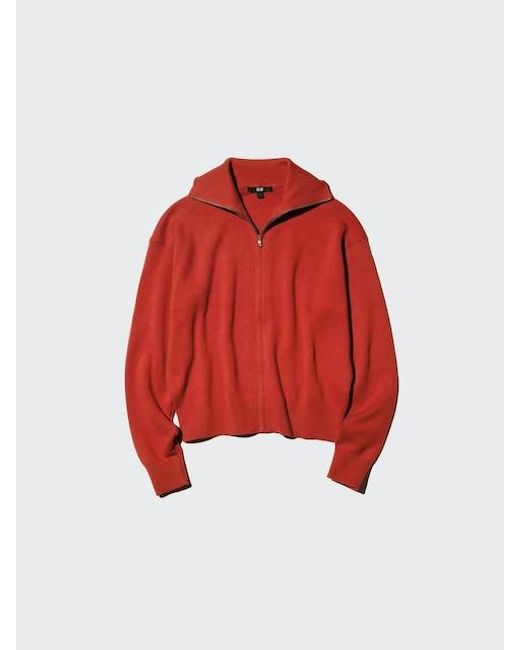 Uniqlo Red Smooth Cotton Full-Zip Cardigan