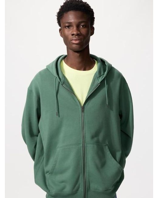 Uniqlo Green Sweat Full-Zip Hoodie for men
