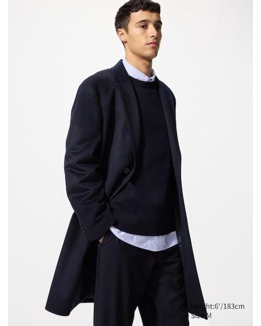 Uniqlo Blue Wool Cashmere Chesterfield Overcoat for men