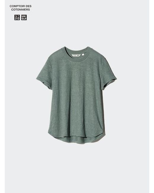 Uniqlo Green 100% Linen Crew Neck T-Shirt