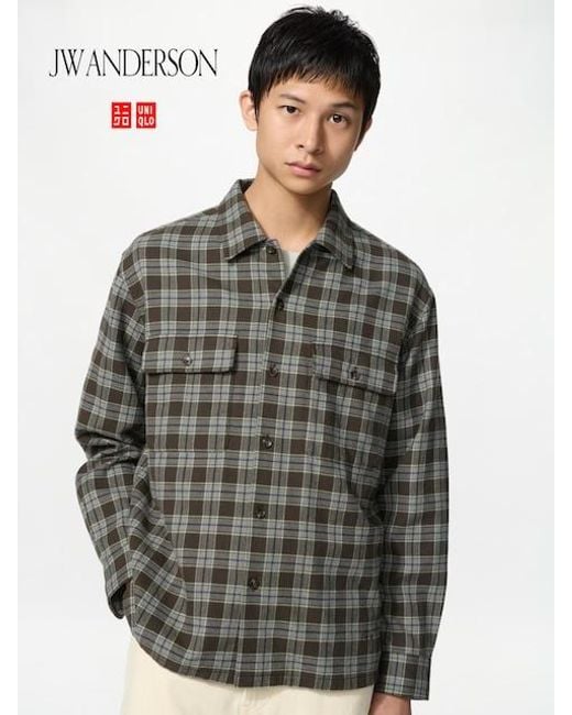 Uniqlo Gray Flannel Shirt (Checked) for men