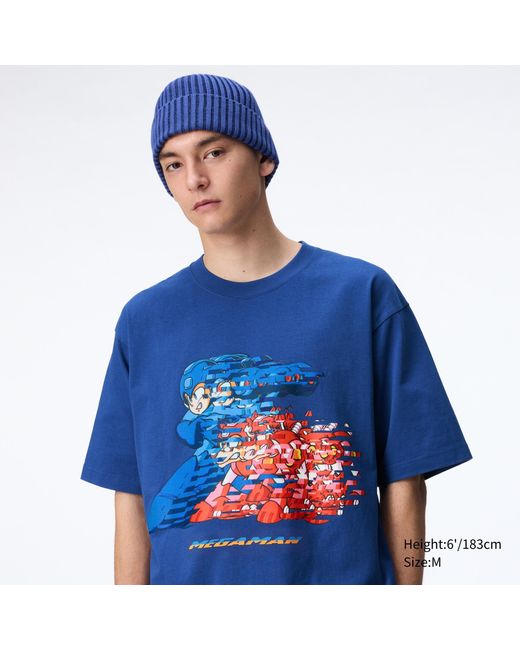Algodón CAPCOM 40th Camiseta Estampado Gráfico Uniqlo de hombre de color Blue