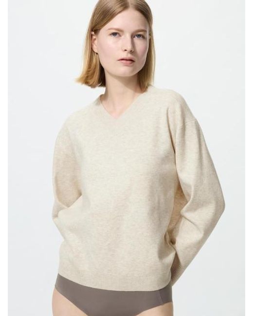 Uniqlo Natural Washable Knit V Neck Jumper (Smooth)