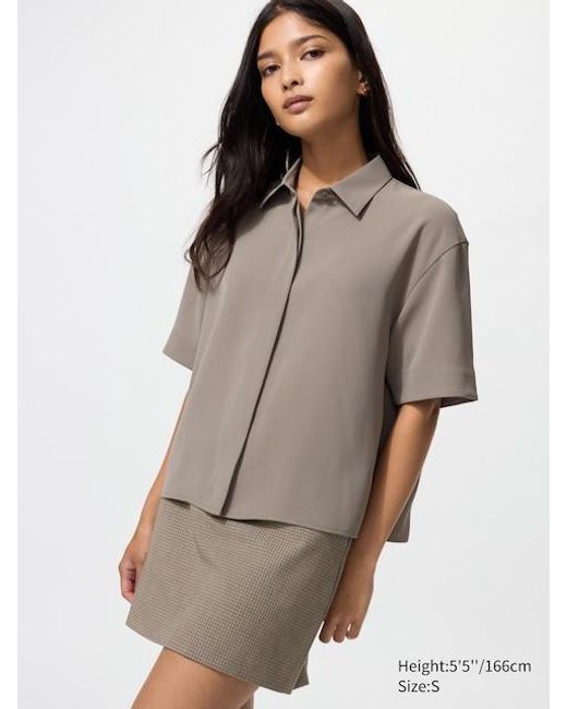 Uniqlo Gray Drape Bluse (Kurzarm)