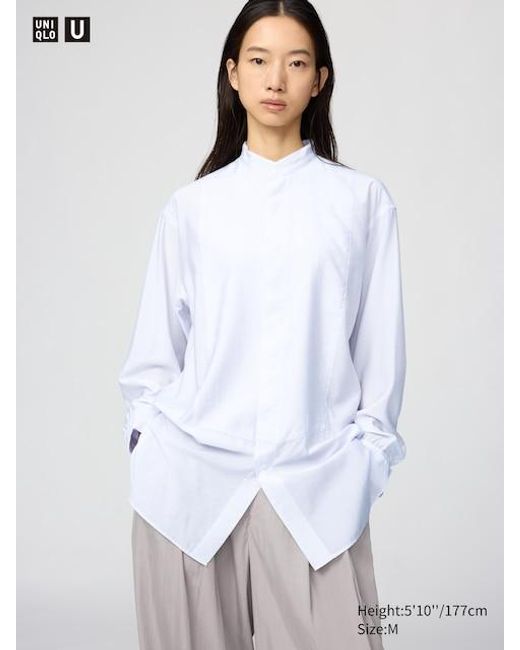 Uniqlo White Stand Collar Shirt (Long Sleeve)