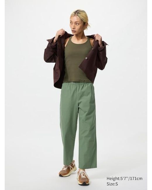 Uniqlo Green Cotton Relaxed Ankle Trousers