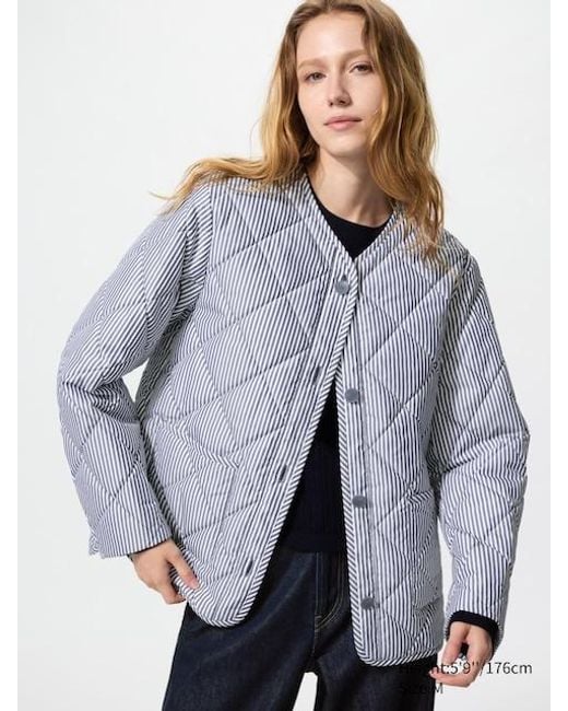 Uniqlo Gray Puffertech Collarless Jacket (Patterned)