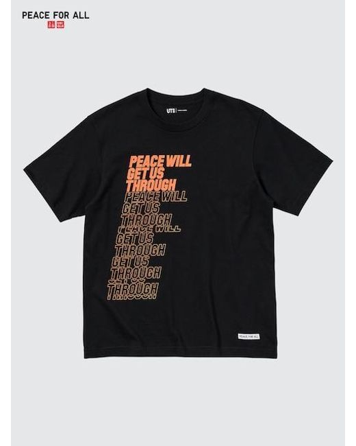 Uniqlo Black Peace For All Graphic T-Shirt (Shingo Kunieda) for men