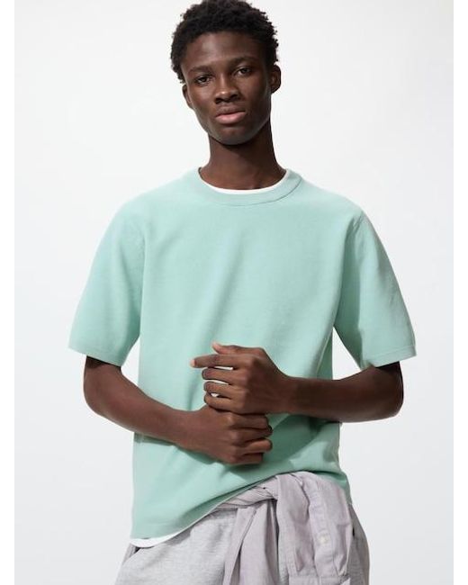 Uniqlo Green Washable Milano Ribbed Knitted T-Shirt for men