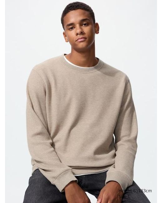 Uniqlo Natural Waffle Crew Neck T-Shirt (Long Sleeve) for men