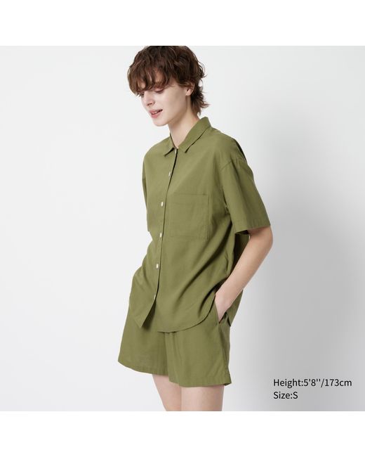 Uniqlo Green Viskose leinenmix kurzarm pyjama