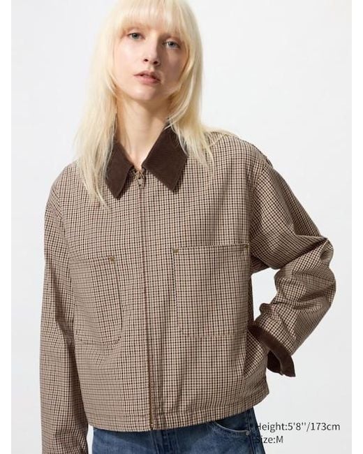 Uniqlo Brown Zip-Up Short Jacket (Patterned) for men