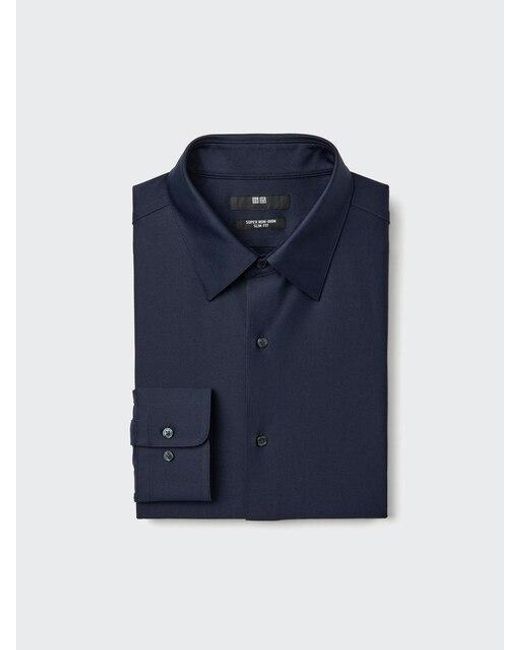 Uniqlo Blue Super Non Iron Slim Fit Jersey Shirt (Regular Collar) for men