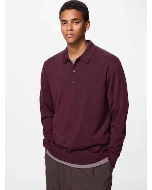 Uniqlo Purple 100% Merino Polo Jumper for men