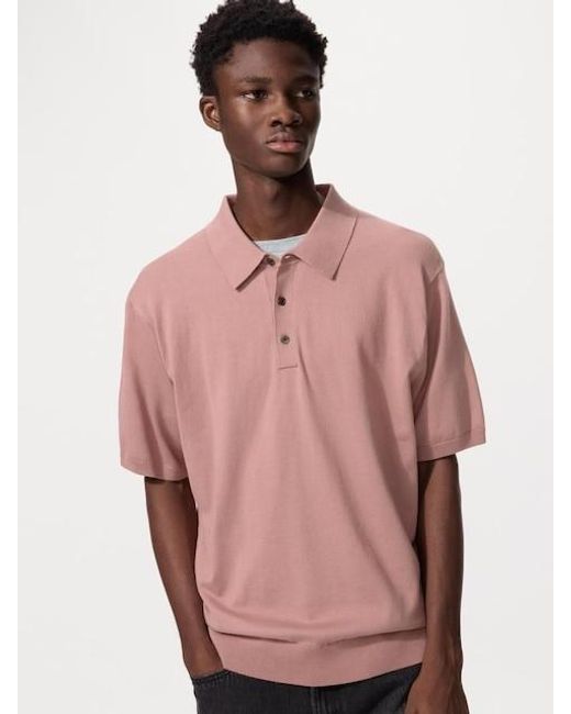 Uniqlo Pink Washable Knit Polo Jumper (Short Sleeve) for men