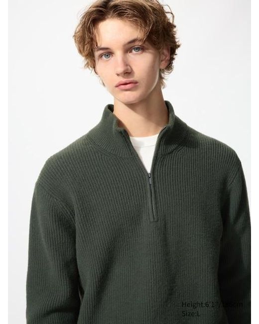 Uniqlo Green Soufflé Yarn Half-Zip Jumper for men