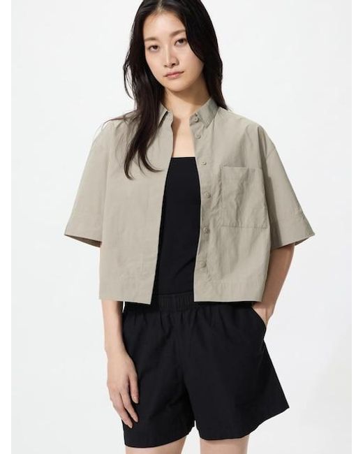 Uniqlo Gray Nylon Boxy Short Shirt (Half Sleeve)