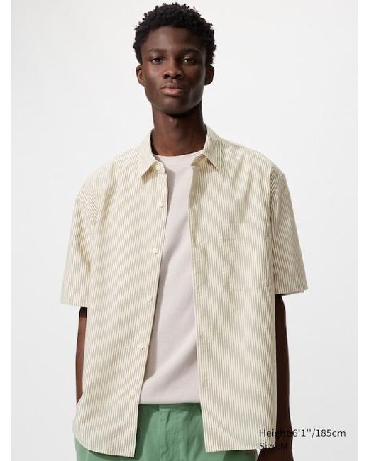 Uniqlo Natural Seersucker Shirt (Short Sleeve, Striped) for men