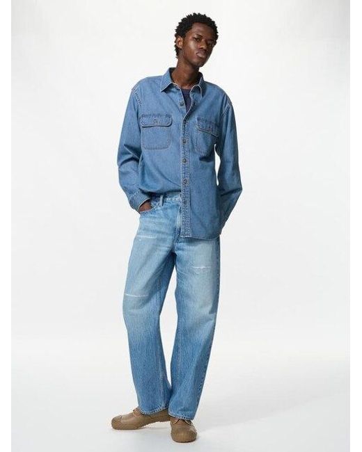 Uniqlo Blue Straight Jeans (Distressed) for men