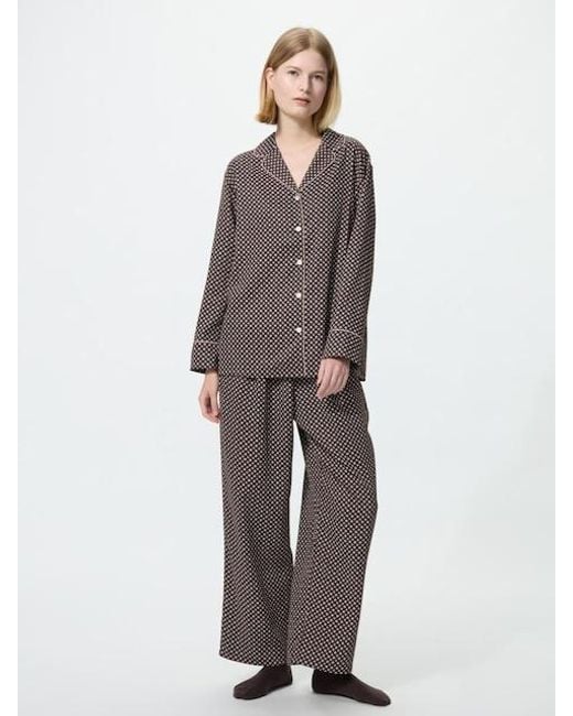 Uniqlo Gray Satin Pyjamas (Printed, Long Sleeve)