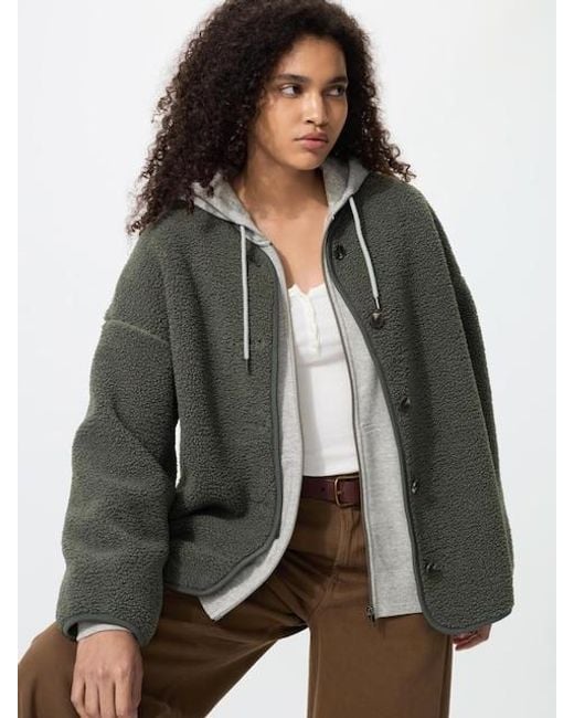 Uniqlo Gray Pile Lined Fleece Relaxed Cardigan (Printed)