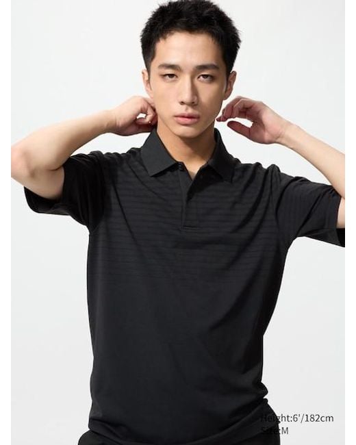 Uniqlo Black Dry-Ex Polo Shirt (Patterned) for men