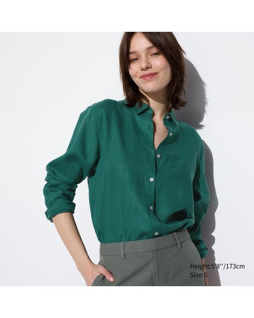 Camisa 100% Lino Prémium Uniqlo de color Green