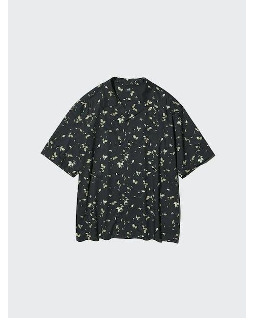 Uniqlo Black Open Collar Shirt (Short Sleeve, Printed) for men