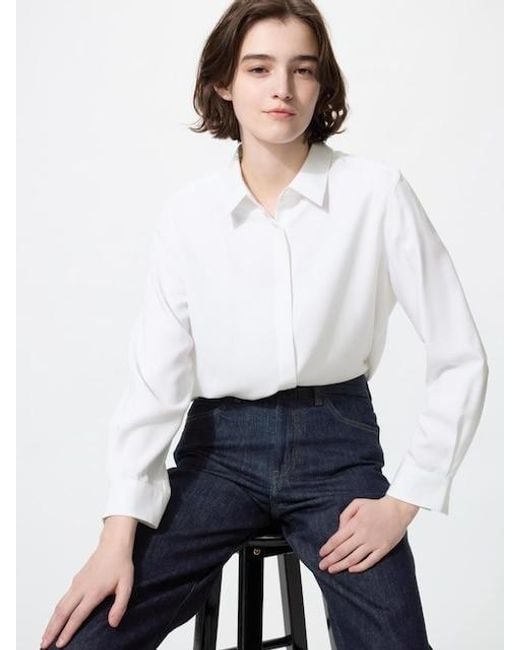 Uniqlo White Rayon Blouse