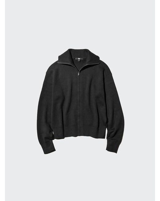 Uniqlo Black Smooth Cotton Full-Zip Cardigan
