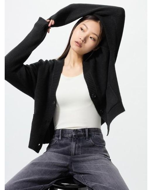 Uniqlo Black Soufflé Yarn Short Cardigan
