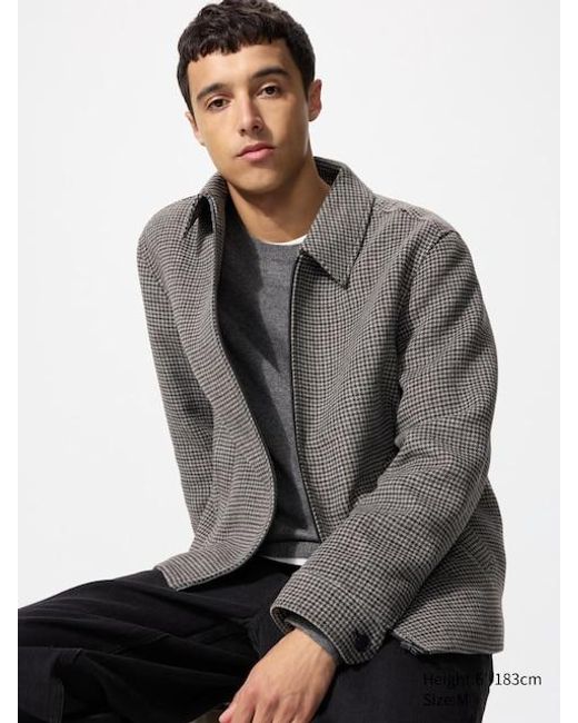 Uniqlo Gray Single Collar Short Blouson (Patterned) for men