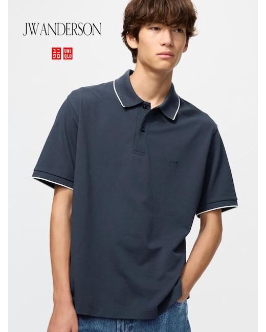 Uniqlo Blue Dry Piqué Polo Shirt (Tipping) for men