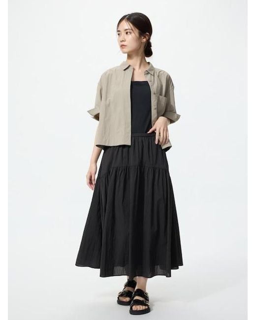 Uniqlo White Nylon Gathered Skirt